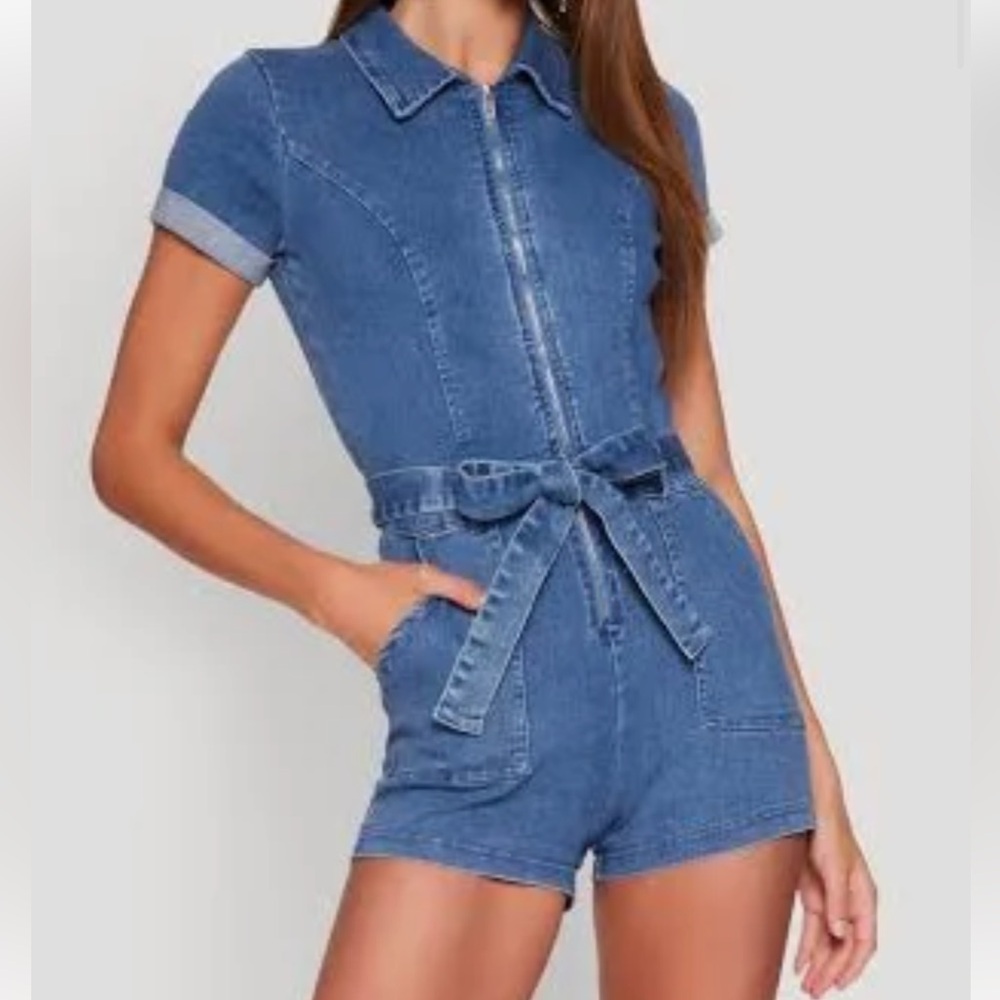 Haute monde size large denim shorts jumpsuit